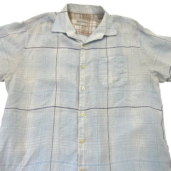 Tommy Bahama 100% Linen Plaid Short Sleeve Button Front Shirt size Large - Picture 2 of 6